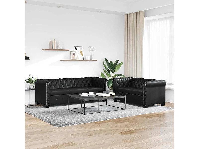 Chesterfield-Sofas 2-Sitzer und 3-Sitzer Kunstleder Schwarz