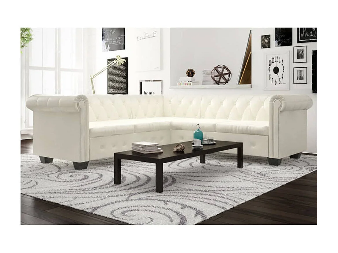 Canapé d'angle Chesterfield 5 plc Cuir artificiel Blanc