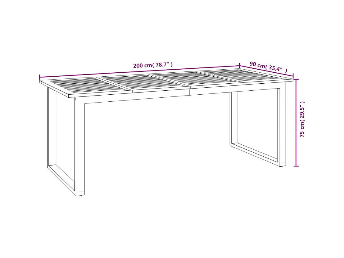 Table de jardin et pieds en forme de U 200x90x75 cm bois acacia
