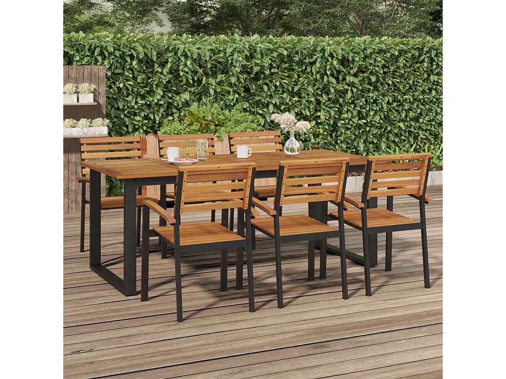 Tavolo Giardino con Gambe a U 200x90x75cm Legno Massello Acacia