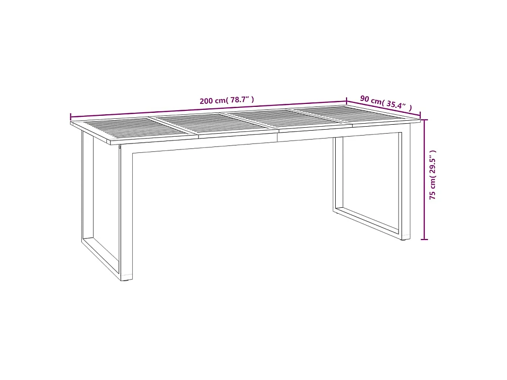 Tavolo Giardino con Gambe a U 200x90x75cm Legno Massello Acacia