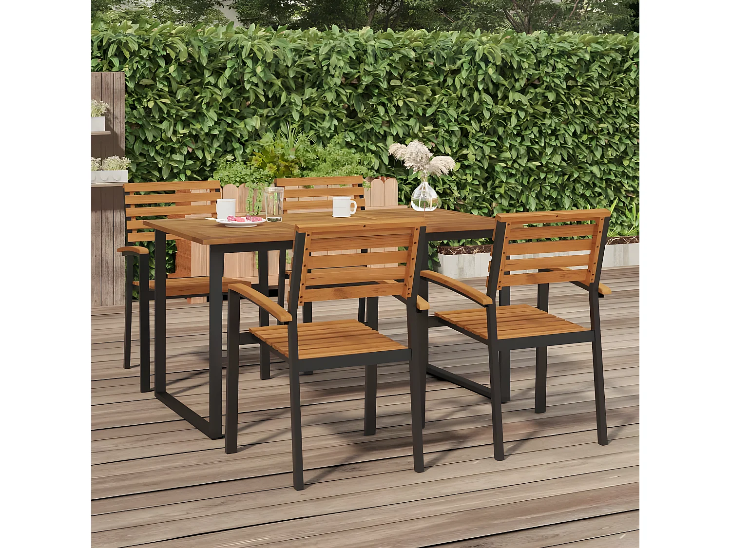 Table de jardin et pieds en forme de U 140x80x75 cm bois acacia