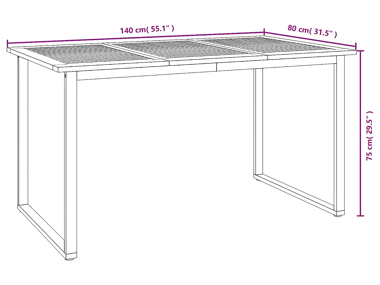 Table de jardin et pieds en forme de U 140x80x75 cm bois acacia