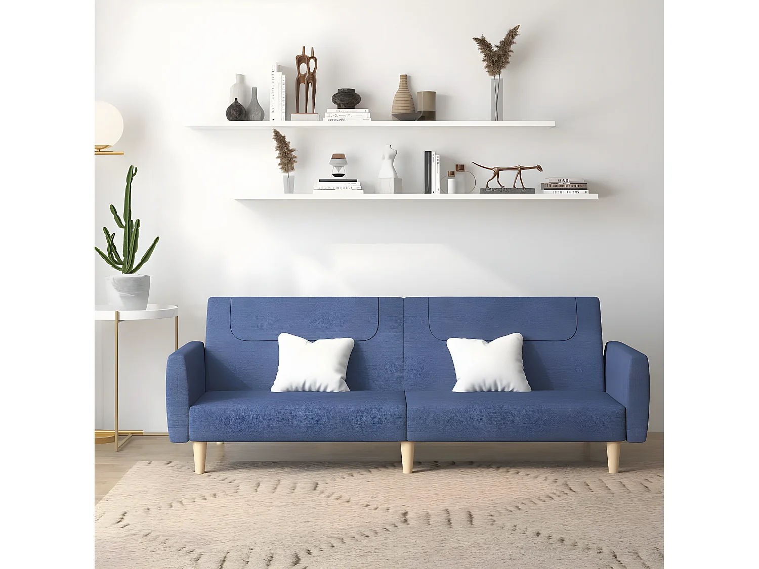 Canapé-lit à 2 places Bleu Tissu