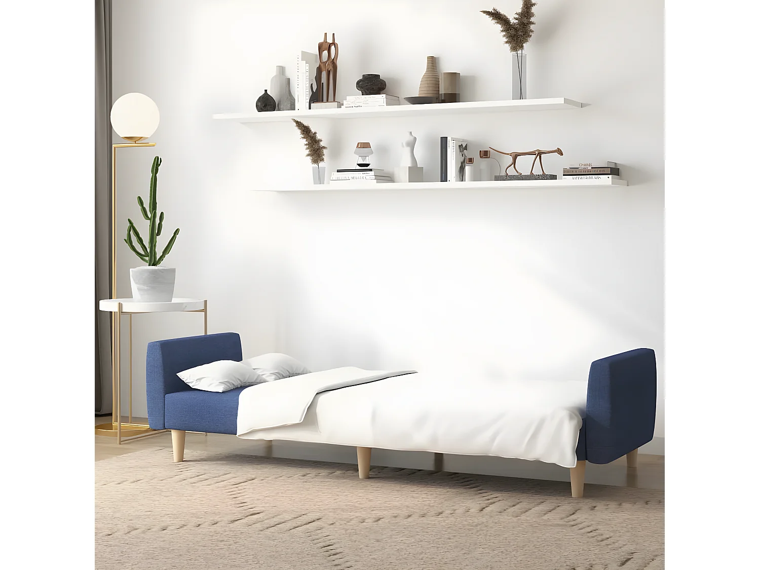 Canapé-lit à 2 places Bleu Tissu