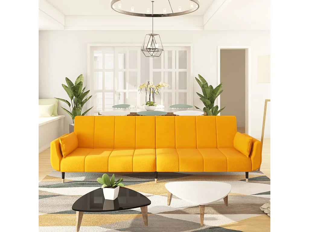 Canapé-lit à 2 places avec deux oreillers Jaune Velours