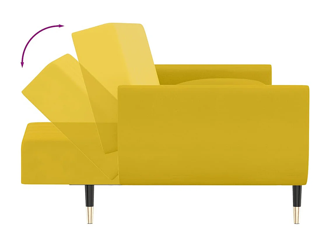 Canapé-lit à 2 places avec deux oreillers Jaune Velours