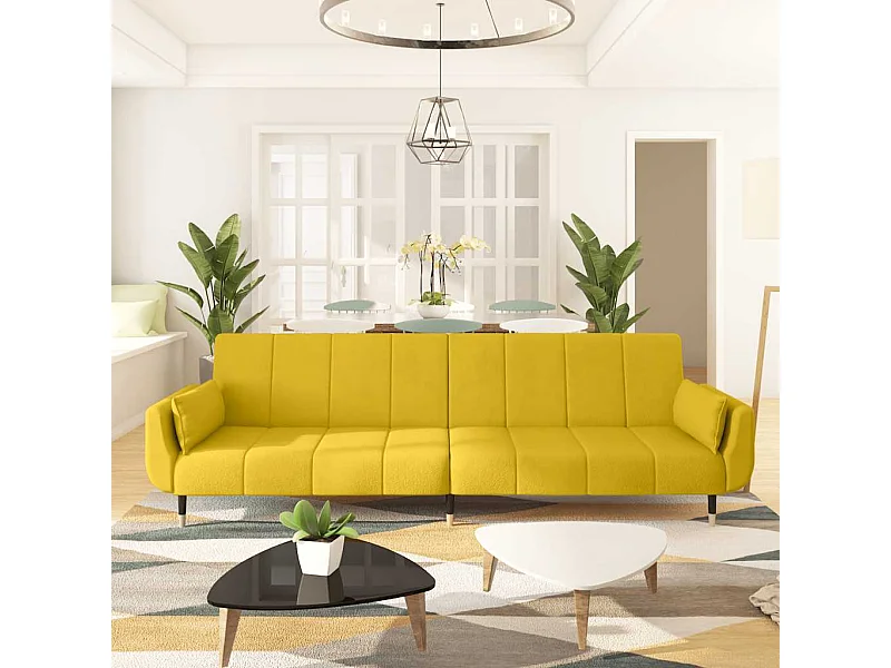 Schlafsofa 2-Sitzer mit 2 Kissen Gelb Samt