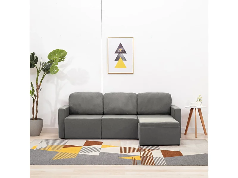 Sofá-cama modular de 3 lugares tecido cinzento-acastanhado