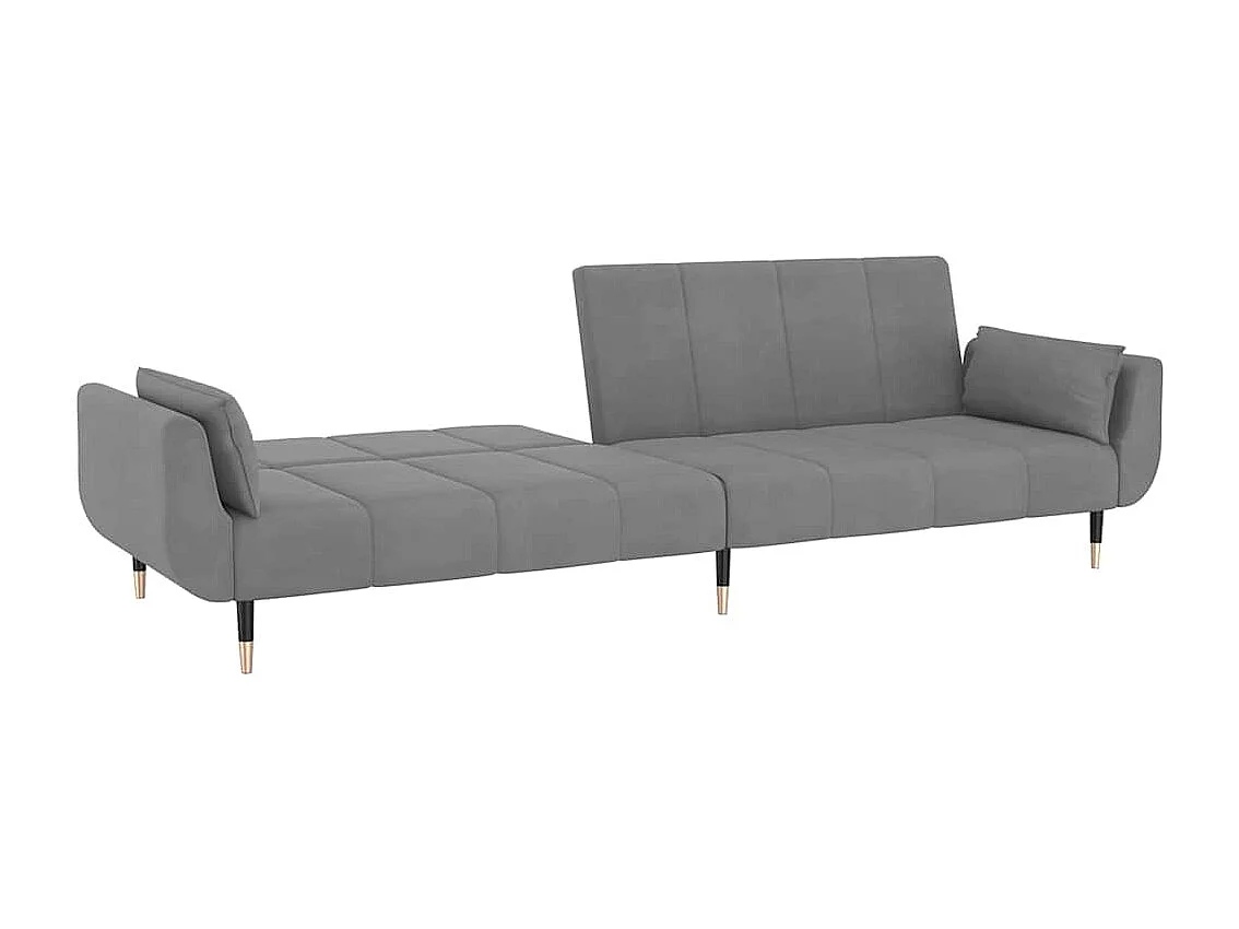 Canapé-lit à 2 places avec deux oreillers Gris clair Velours