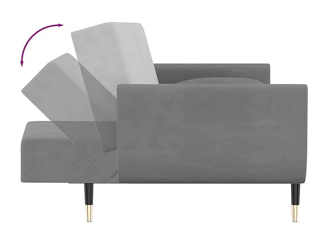 Canapé-lit à 2 places avec deux oreillers Gris clair Velours