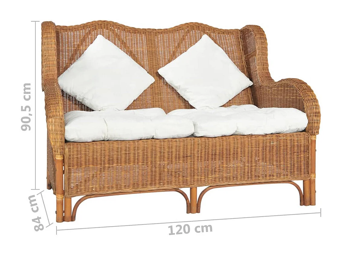 Divano a 2 Posti Marrone Chiaro in Rattan Naturale e Lino