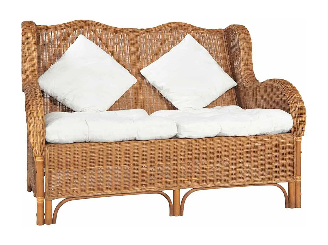 Canapé 2 places Marron clair Rotin naturel et lin