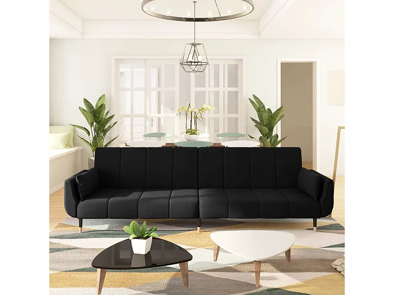 Sofá-cama 2 lugares com duas almofadas veludo preto