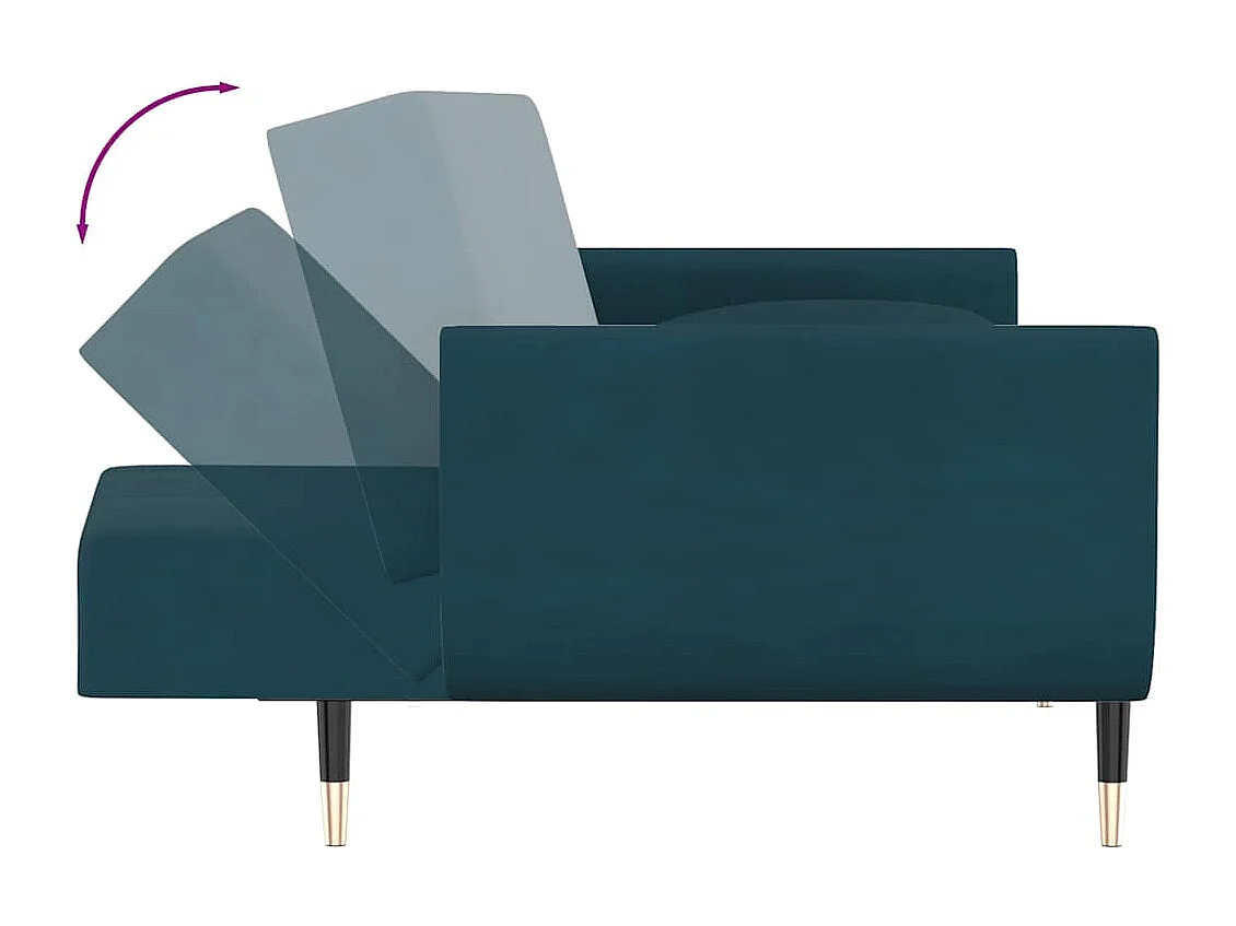 Sofá-cama 2 lugares com duas almofadas veludo azul