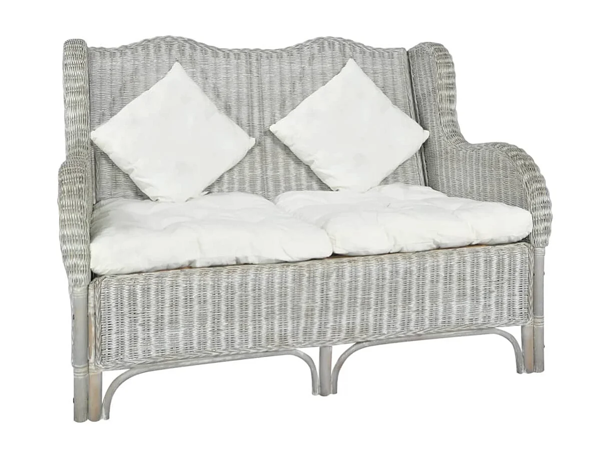 Sofá de 2 lugares vime genuíno e linho cinzento