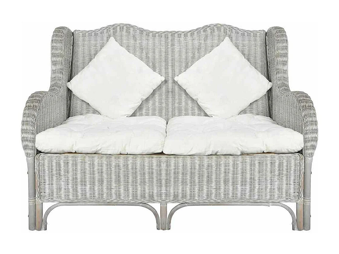 Sofá de 2 lugares vime genuíno e linho cinzento