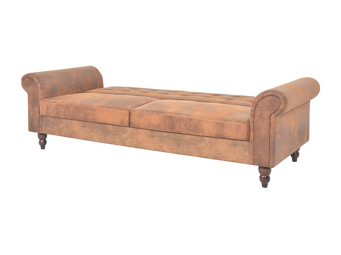 Canapé à 2 places convertible accoudoir daim synthétique marron