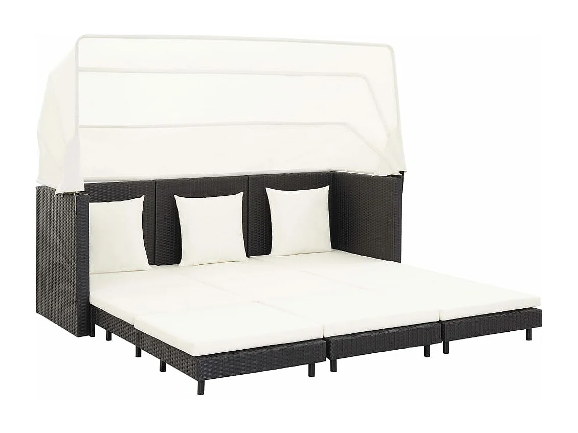 Ausziehbares 3-Sitzer-Schlafsofa mit Dach Poly Rattan Schwarz