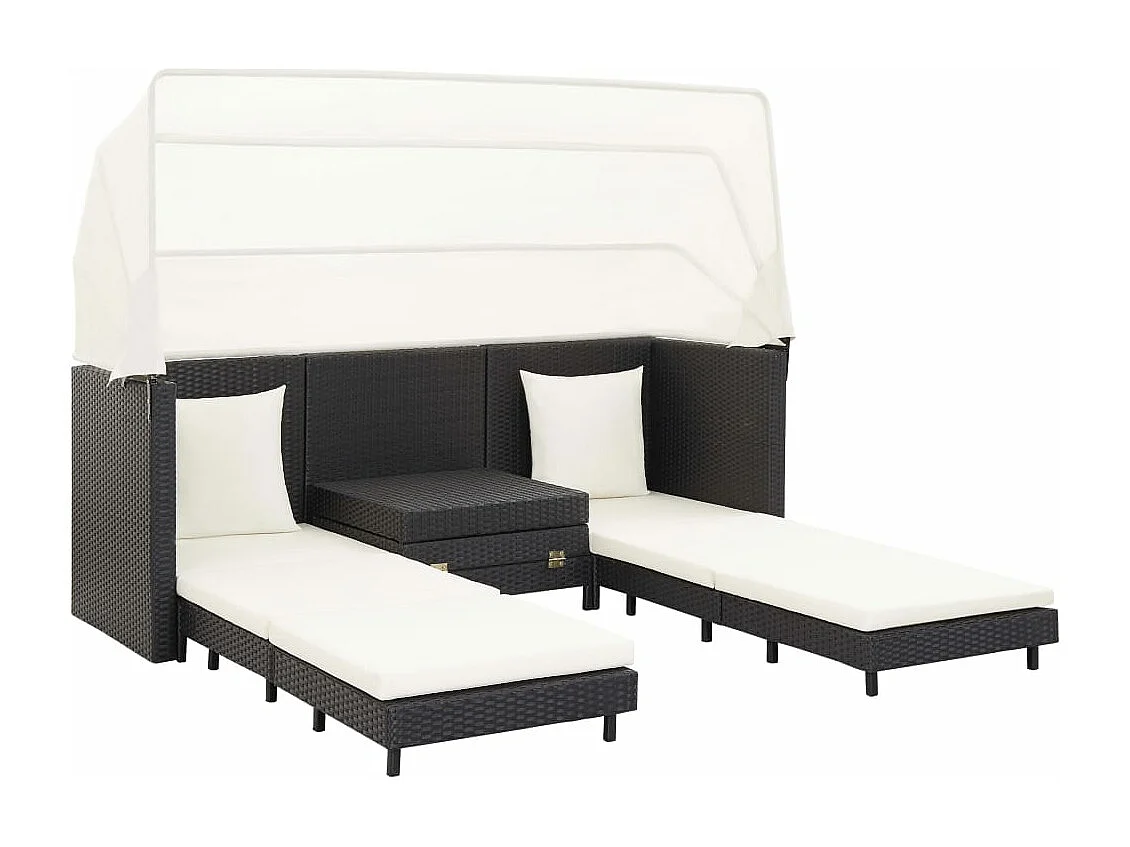 Ausziehbares 3-Sitzer-Schlafsofa mit Dach Poly Rattan Schwarz