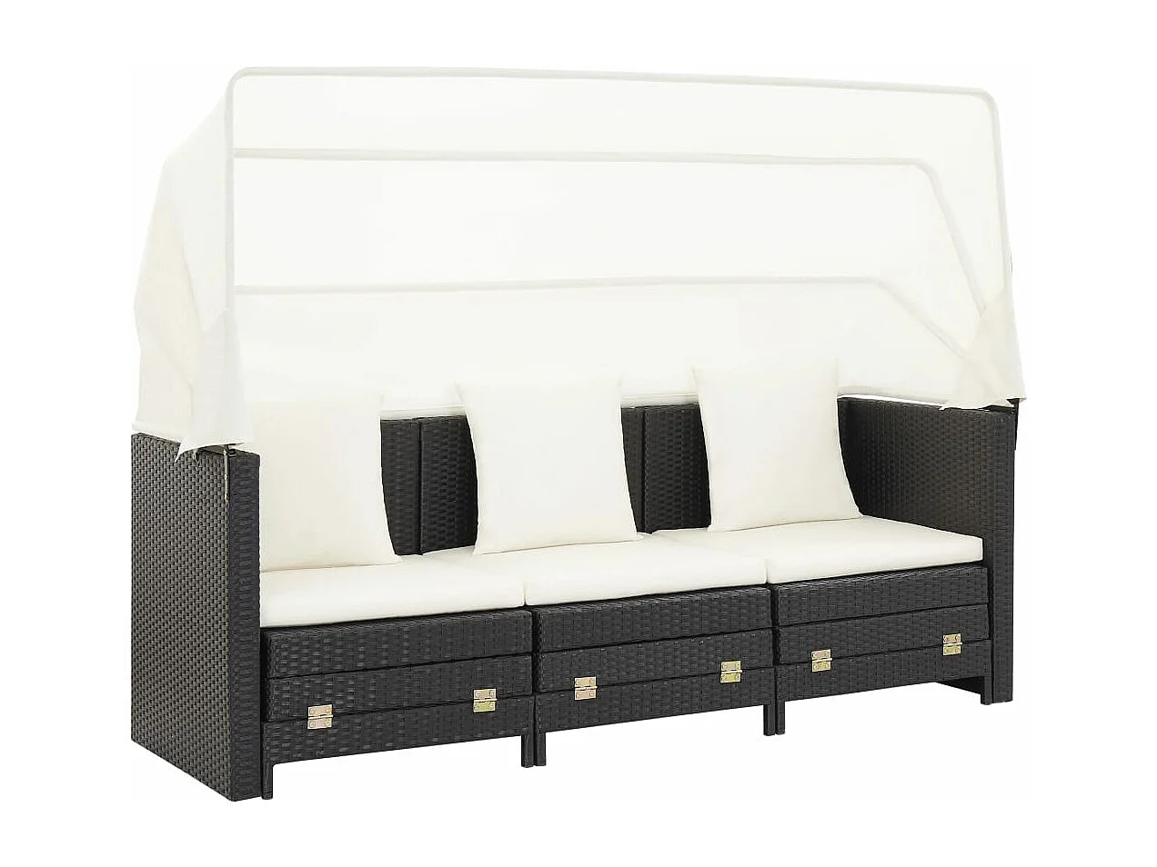 Ausziehbares 3-Sitzer-Schlafsofa mit Dach Poly Rattan Schwarz