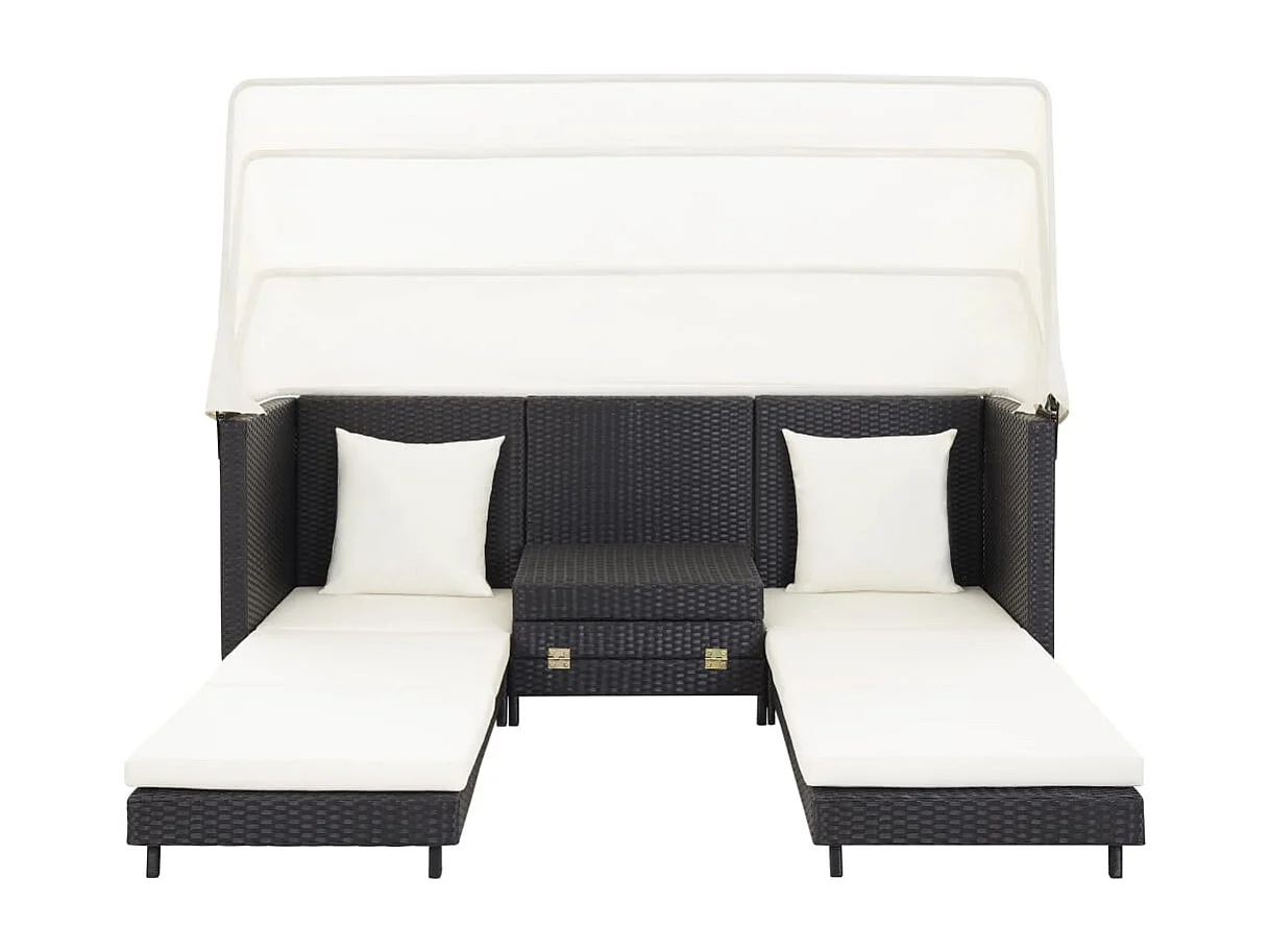 Ausziehbares 3-Sitzer-Schlafsofa mit Dach Poly Rattan Schwarz
