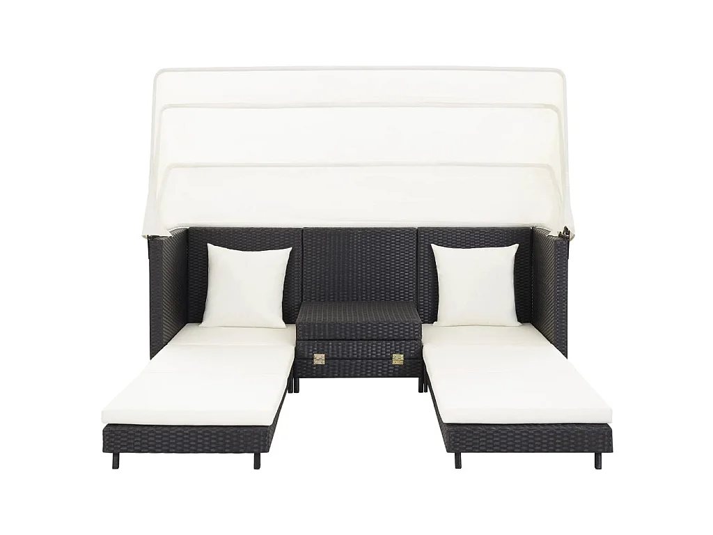 Divano Letto a 3 Posti Estendibile con Tetto Polyrattan Nero
