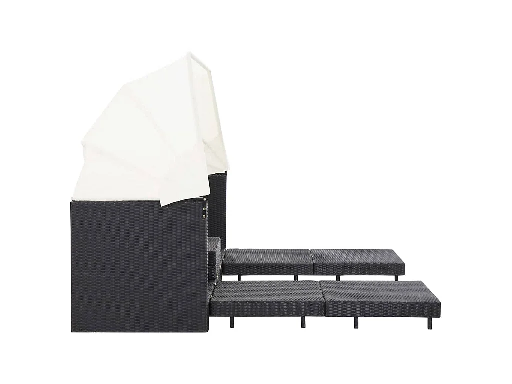 Divano Letto a 3 Posti Estendibile con Tetto Polyrattan Nero