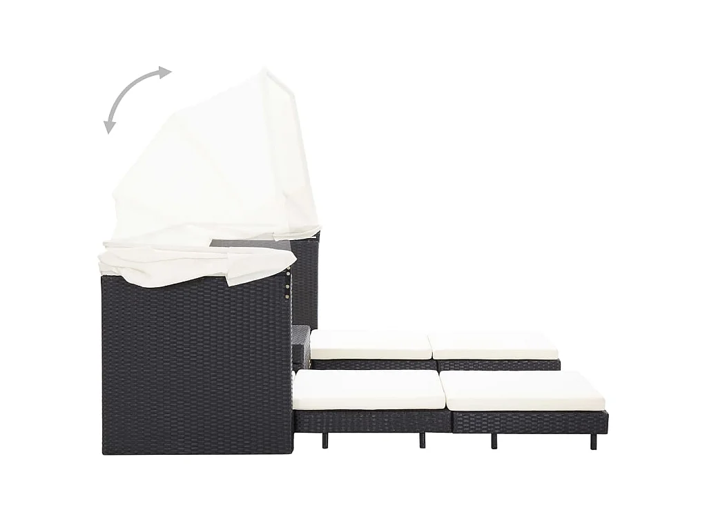 Divano Letto a 3 Posti Estendibile con Tetto Polyrattan Nero