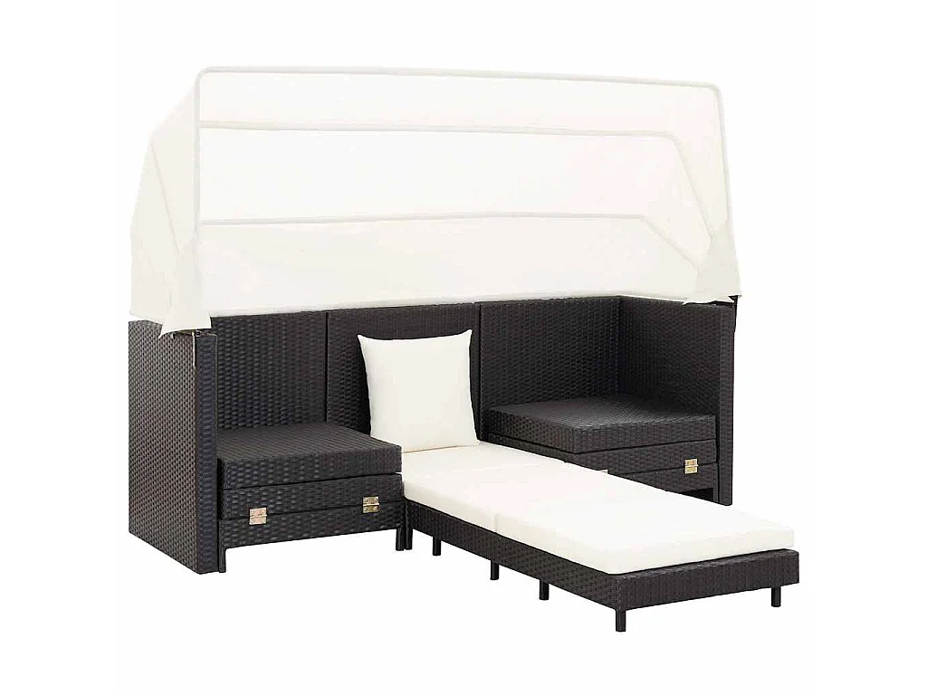 Divano Letto a 3 Posti Estendibile con Tetto Polyrattan Nero