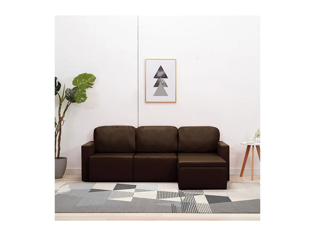 Modulares 3-Sitzer Schlafsofa Braun Kunstleder