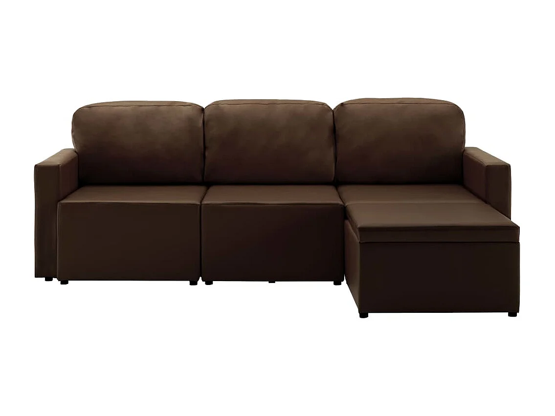 Sofá-cama modular de 3 lugares couro artificial castanho