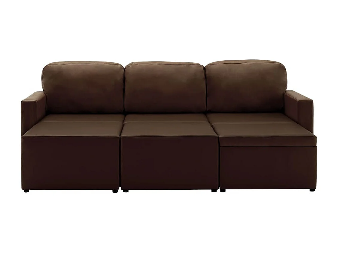Sofá-cama modular de 3 lugares couro artificial castanho
