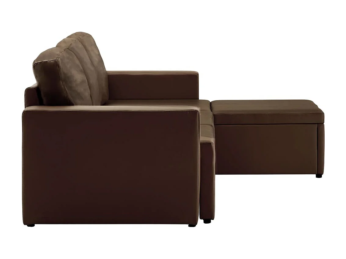 Sofá-cama modular de 3 lugares couro artificial castanho