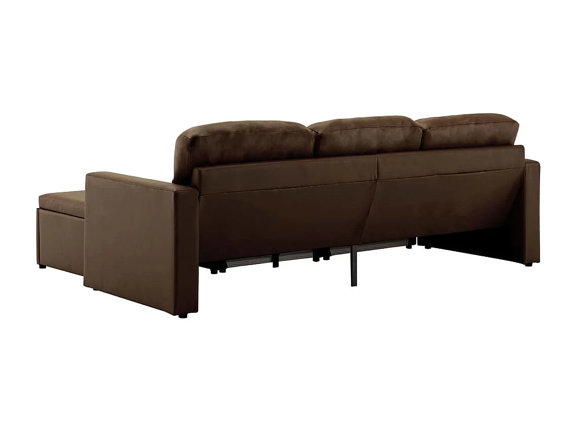 Sofá-cama modular de 3 lugares couro artificial castanho