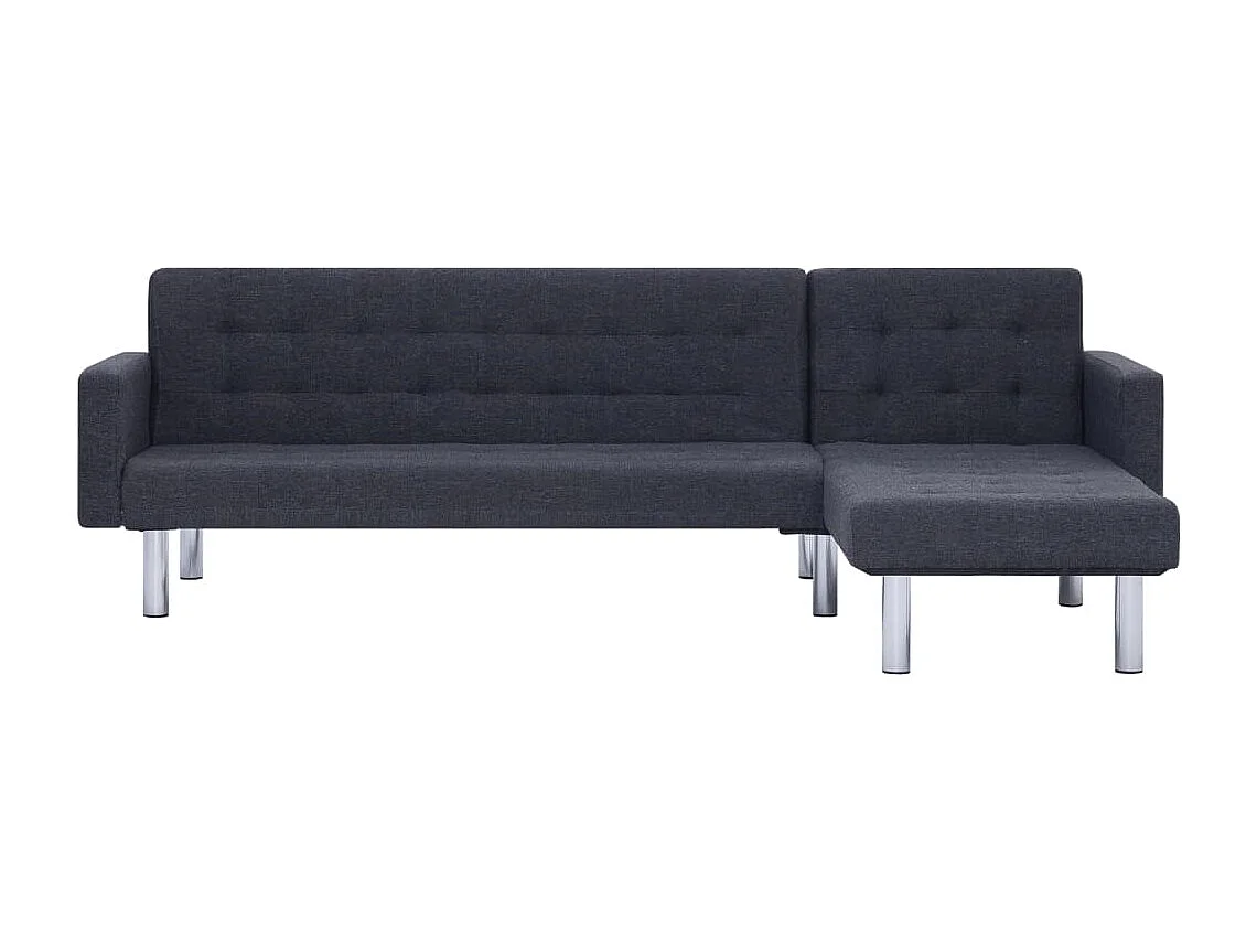 Slaapbank L-vormig polyester donkergrijs