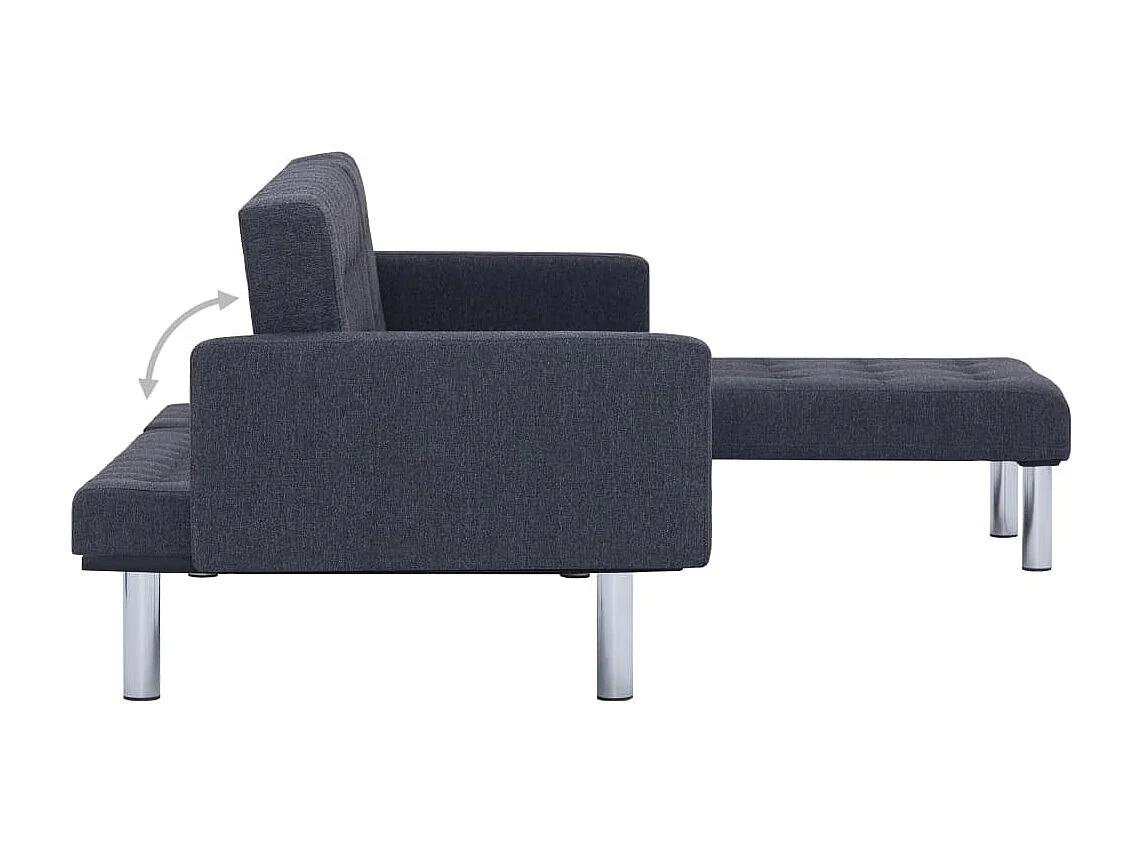 Slaapbank L-vormig polyester donkergrijs