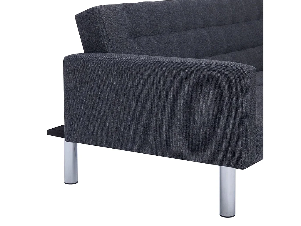 Slaapbank L-vormig polyester donkergrijs