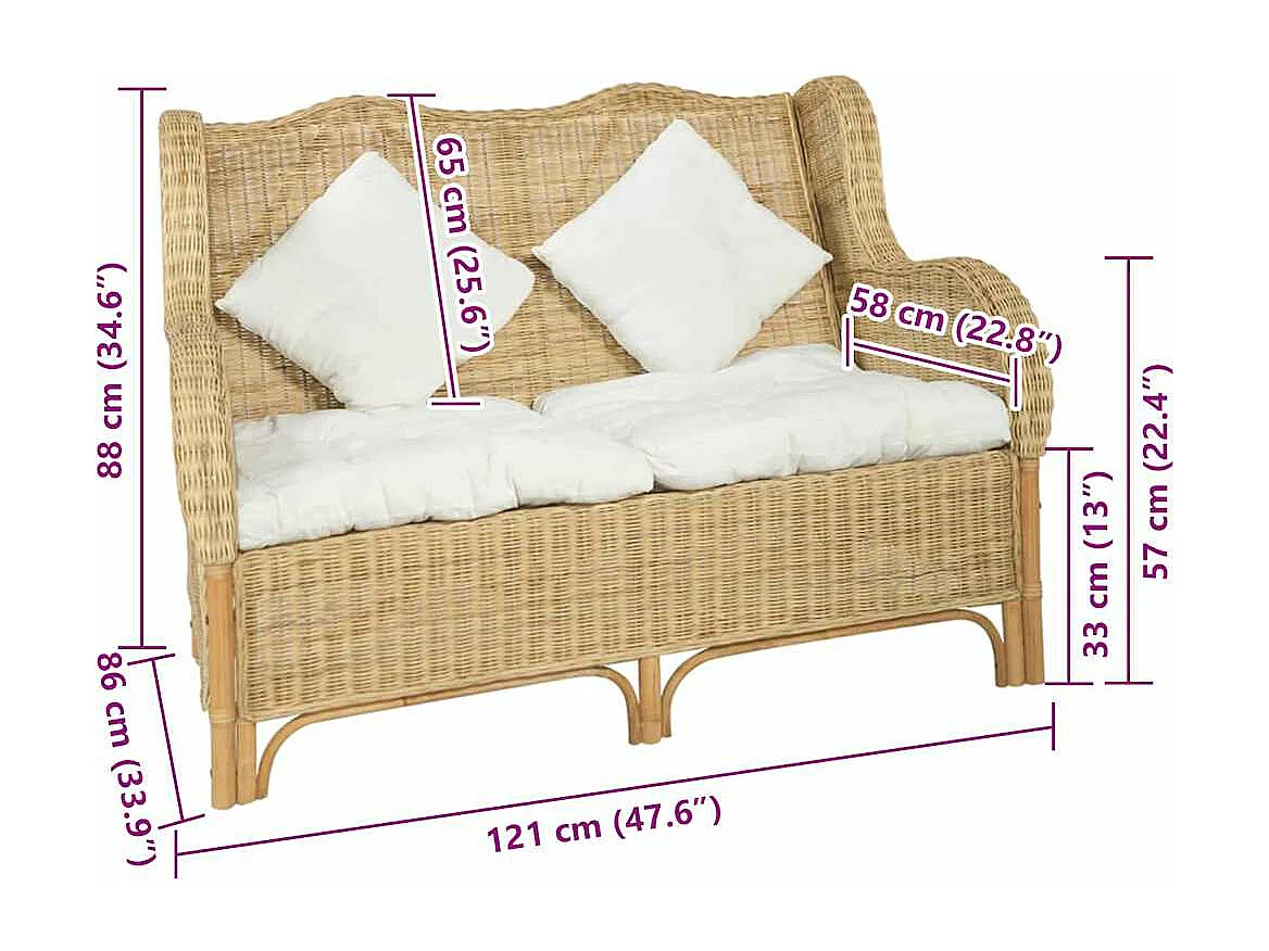 2-Sitzer-Sofa Natürliches Rattan und Leinen