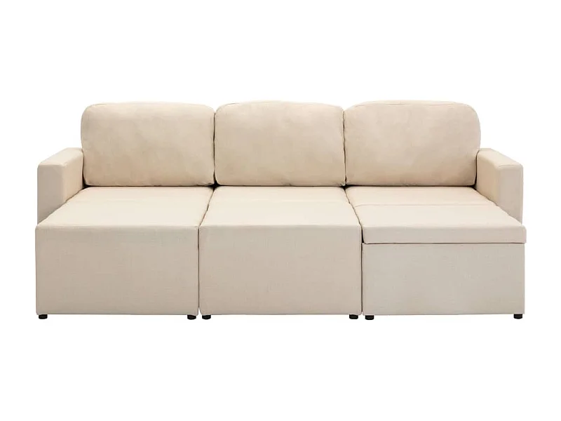 Modulares 3-Sitzer-Schlafsofa Creme Stoff