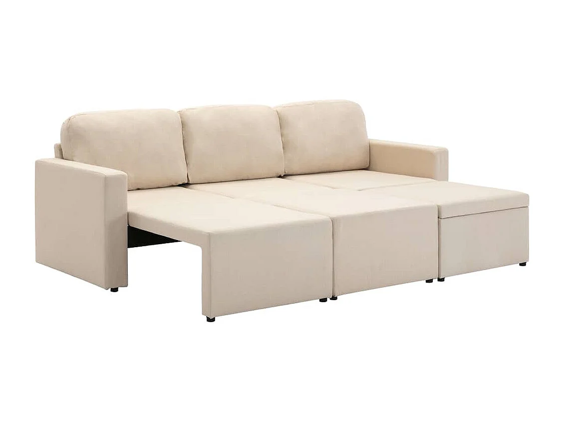 Canapé-lit modulaire 3 places Crème Tissu
