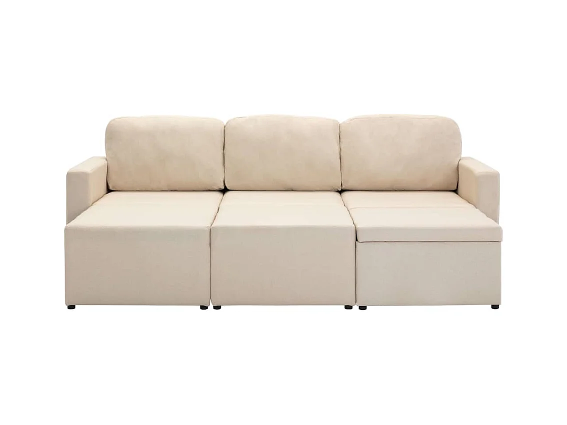 Canapé-lit modulaire 3 places Crème Tissu