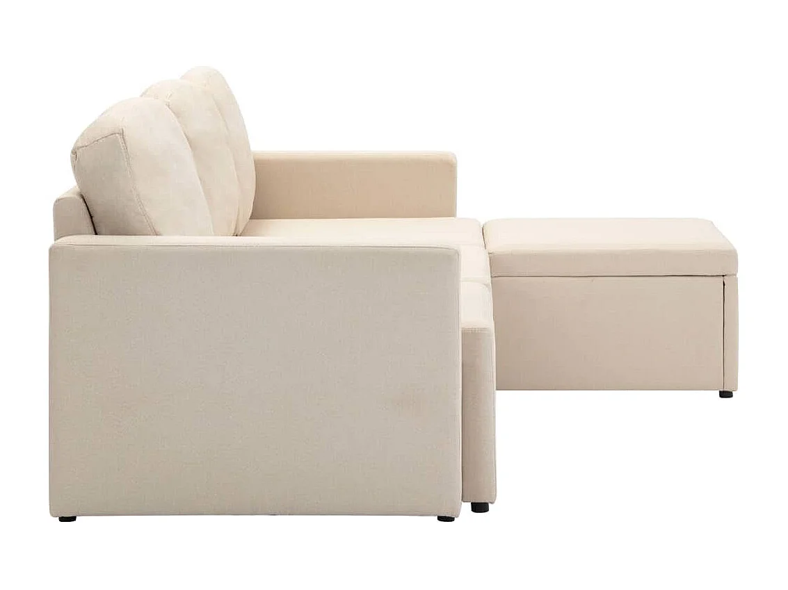 Sofá-cama modular de 3 lugares tecido creme