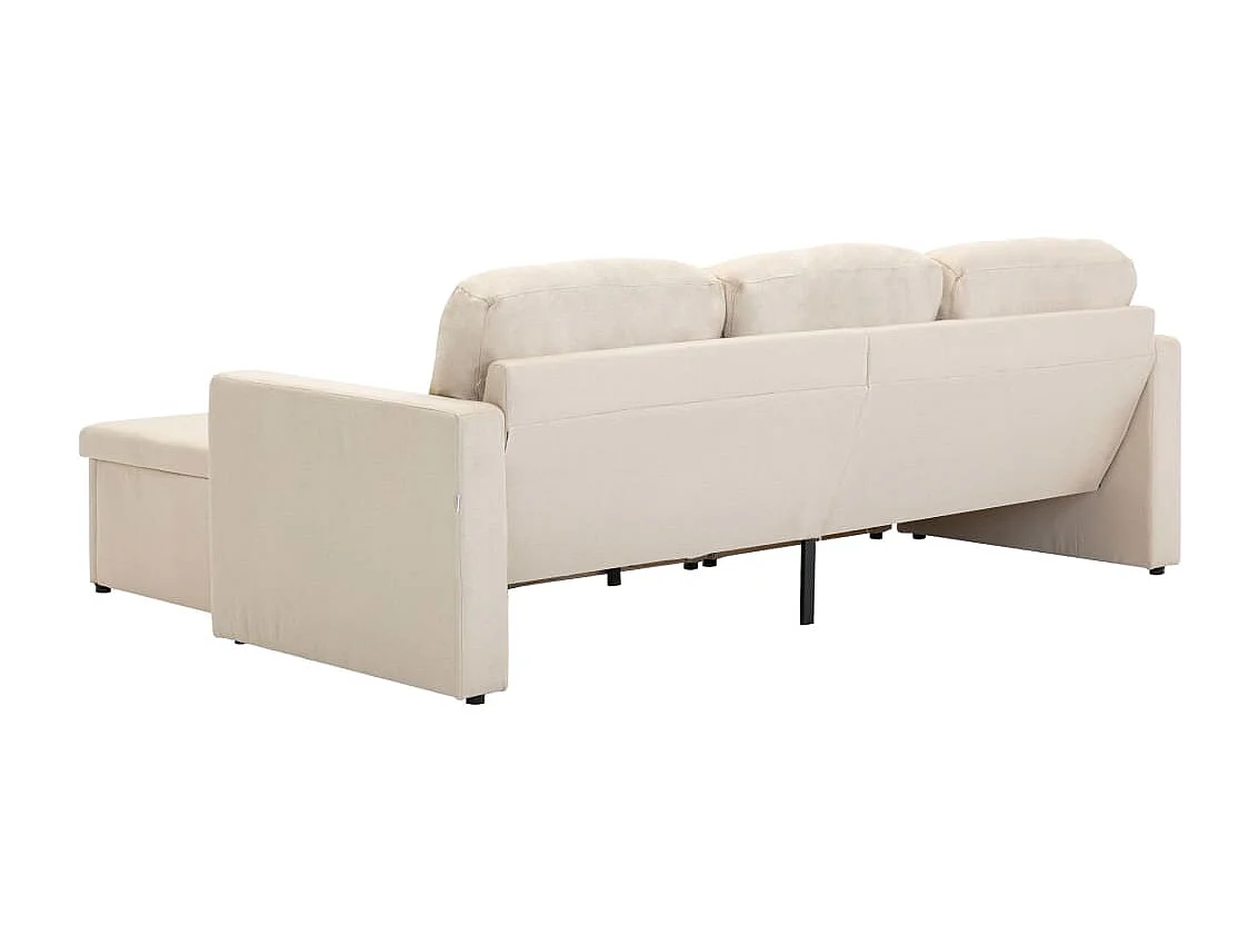 Sofá-cama modular de 3 lugares tecido creme