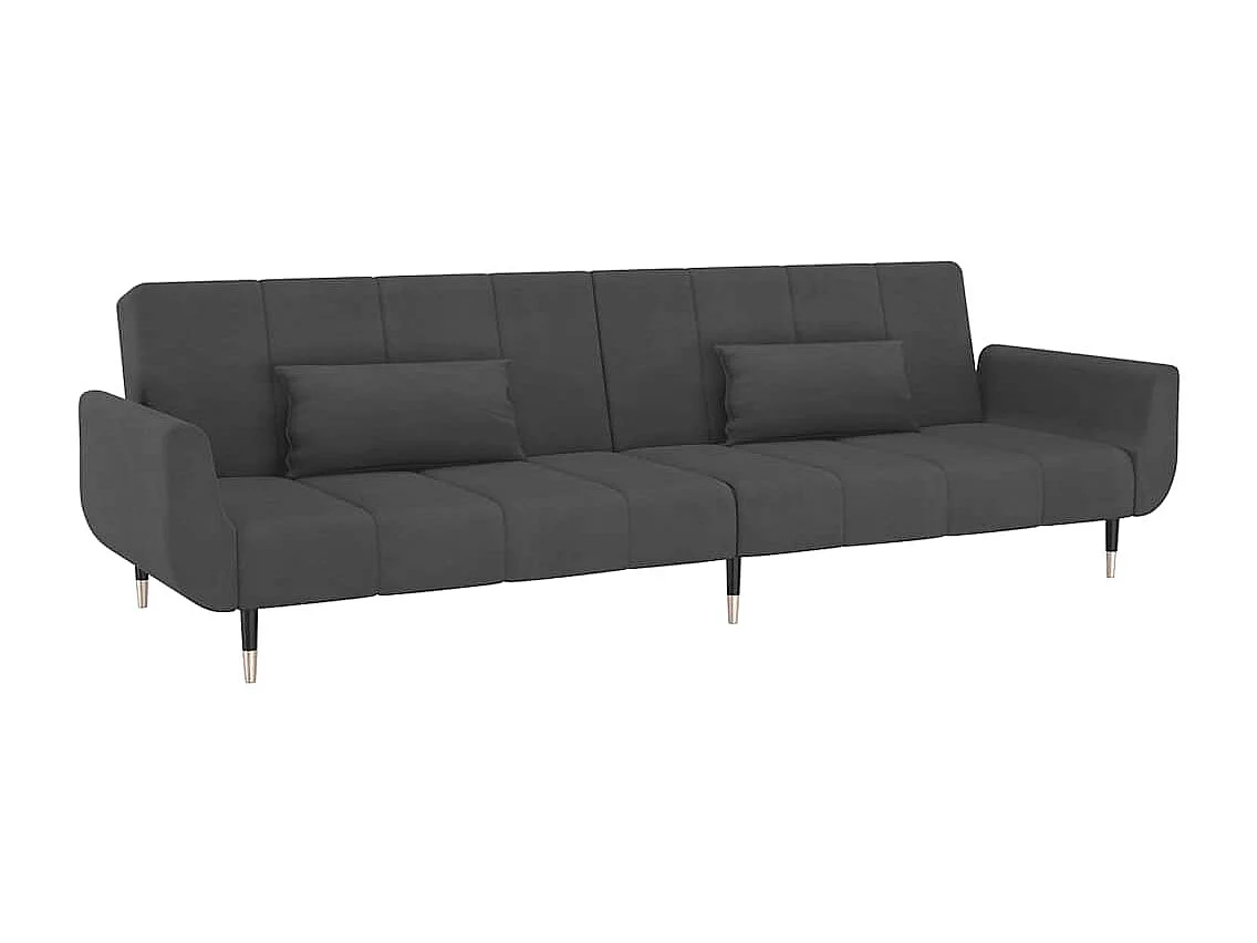Sofá cama de 2 plazas con dos almohadas terciopelo gris oscuro