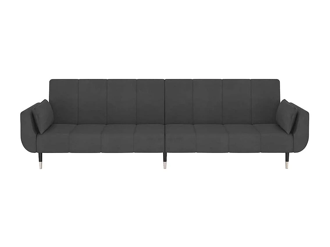 Sofá cama de 2 plazas con dos almohadas terciopelo gris oscuro