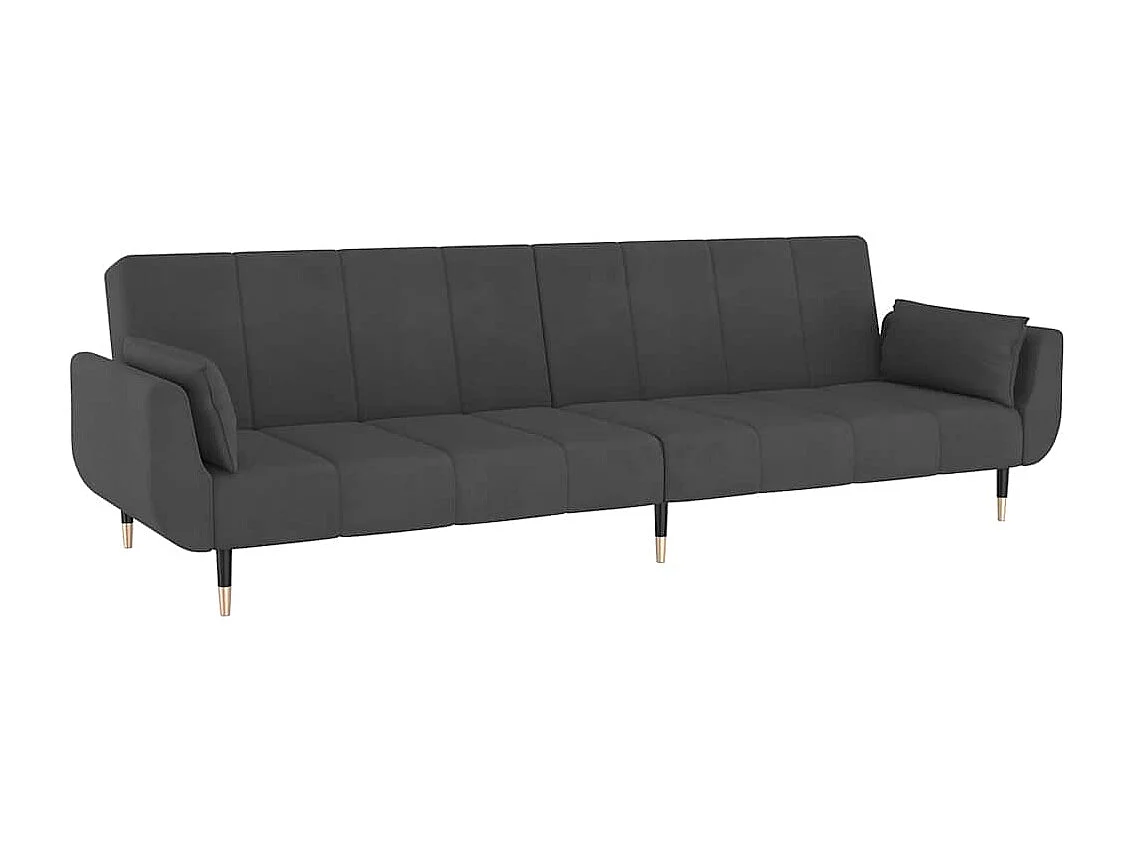 Sofá cama de 2 plazas con dos almohadas terciopelo gris oscuro