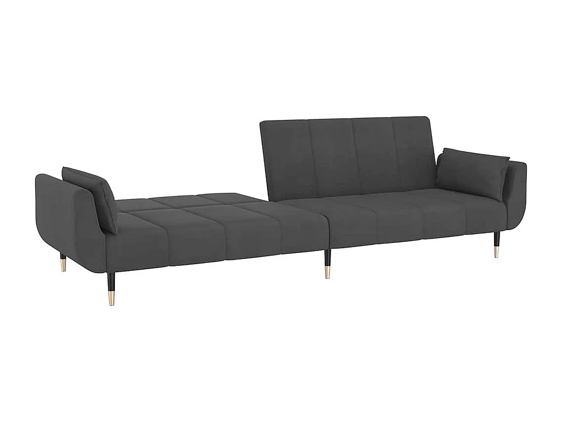 Sofá cama de 2 plazas con dos almohadas terciopelo gris oscuro