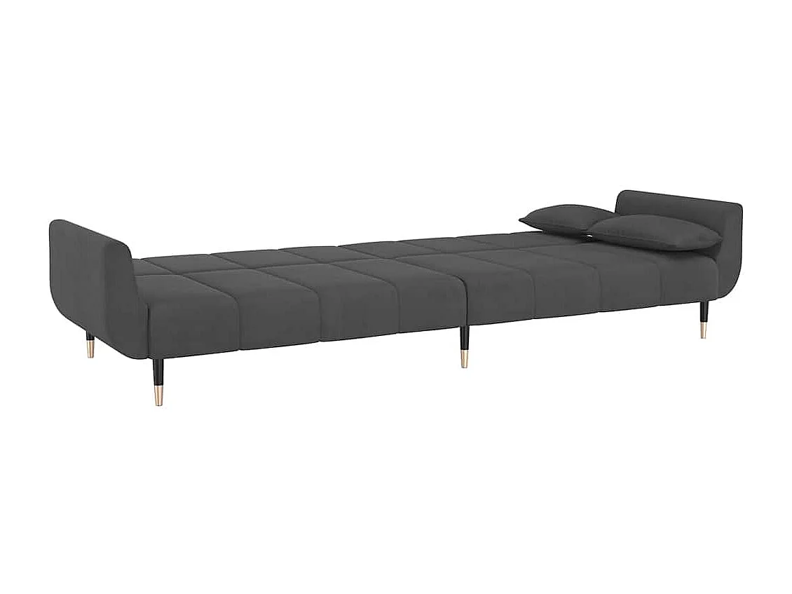 Sofá cama de 2 plazas con dos almohadas terciopelo gris oscuro