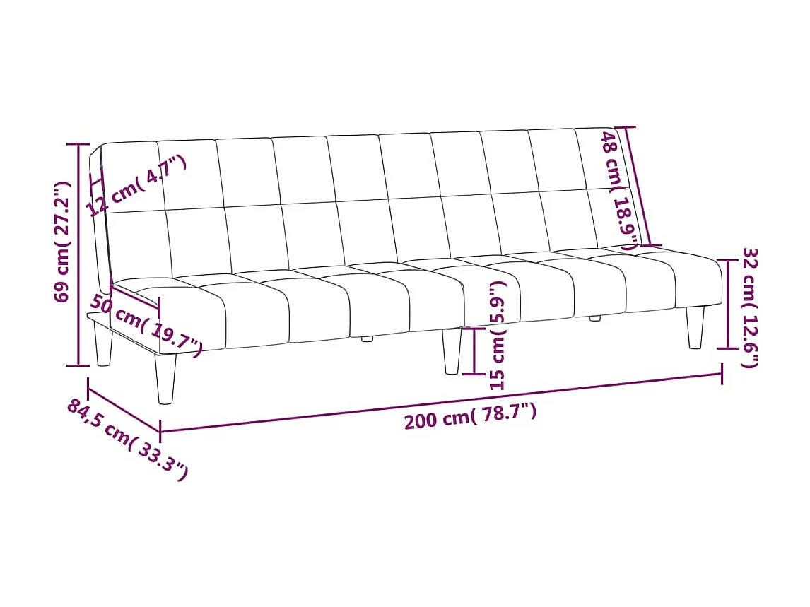 Schlafsofa 2-Sitzer Schwarz Samt